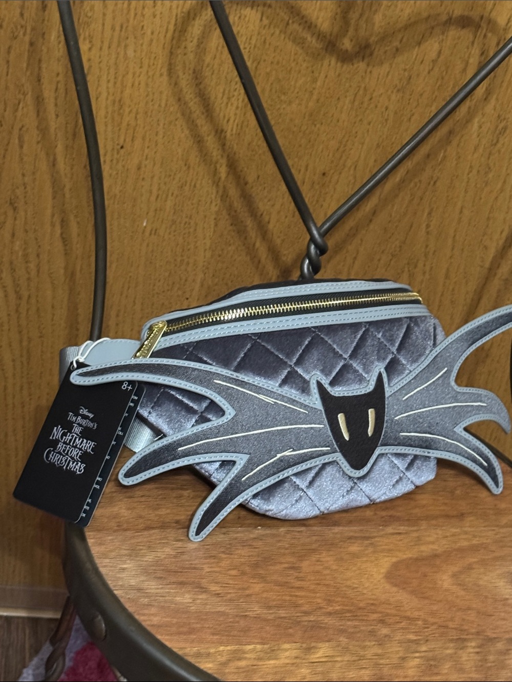 Loungefly The Nightmare Before Christmas Gray Velvet Bat Crossbody Bag